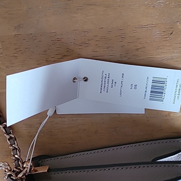 Tory Burch Robinson Exotic Snake Leather Convertible Shoulder Bag in Light Taupe - Picture 9 of 14